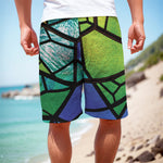 Blue And Green Stained Glass Print Men's Cargo Shorts