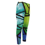 Blue And Green Stained Glass Print Men's Compression Pants