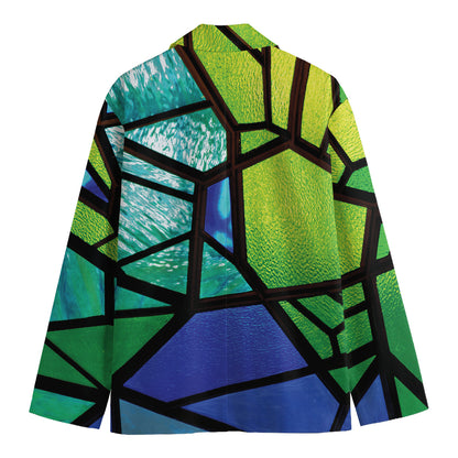 Blue And Green Stained Glass Print Men's Cotton Blazer