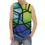 Blue And Green Stained Glass Print Men's Fitness Tank Top