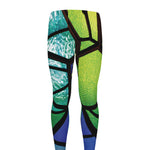 Blue And Green Stained Glass Print Men's leggings