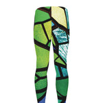 Blue And Green Stained Glass Print Men's leggings