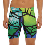 Blue And Green Stained Glass Print Men's Long Boxer Briefs