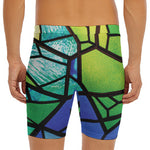 Blue And Green Stained Glass Print Men's Long Boxer Briefs