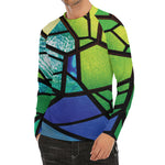 Blue And Green Stained Glass Print Men's Long Sleeve Rash Guard