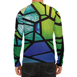 Blue And Green Stained Glass Print Men's Long Sleeve Rash Guard
