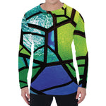 Blue And Green Stained Glass Print Men's Long Sleeve T-Shirt
