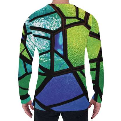 Blue And Green Stained Glass Print Men's Long Sleeve T-Shirt