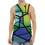 Blue And Green Stained Glass Print Men's Muscle Tank Top