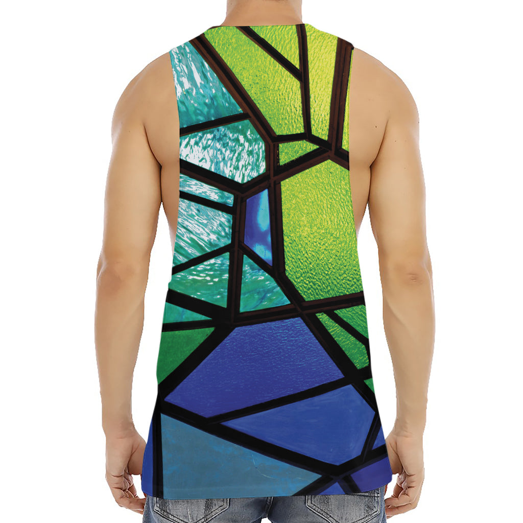 Blue And Green Stained Glass Print Men's Muscle Tank Top
