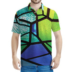Blue And Green Stained Glass Print Men's Polo Shirt