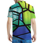 Blue And Green Stained Glass Print Men's Polo Shirt
