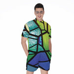 Blue And Green Stained Glass Print Men's Rompers