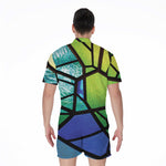 Blue And Green Stained Glass Print Men's Rompers