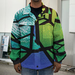 Blue And Green Stained Glass Print Men's Shirt Jacket
