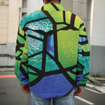 Blue And Green Stained Glass Print Men's Shirt Jacket