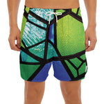 Blue And Green Stained Glass Print Men's Split Running Shorts