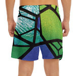 Blue And Green Stained Glass Print Men's Split Running Shorts