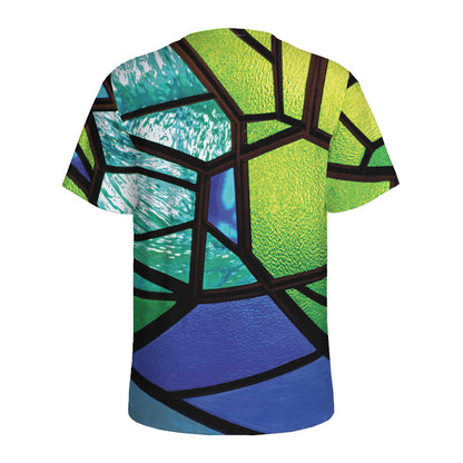 Blue And Green Stained Glass Print Men's Sports T-Shirt