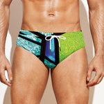 Blue And Green Stained Glass Print Men's Swim Briefs