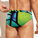 Blue And Green Stained Glass Print Men's Swim Briefs