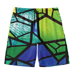 Blue And Green Stained Glass Print Men's Swim Trunks
