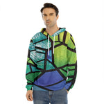 Blue And Green Stained Glass Print Men's Velvet Pullover Hoodie