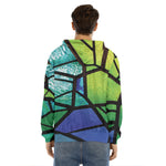 Blue And Green Stained Glass Print Men's Velvet Pullover Hoodie
