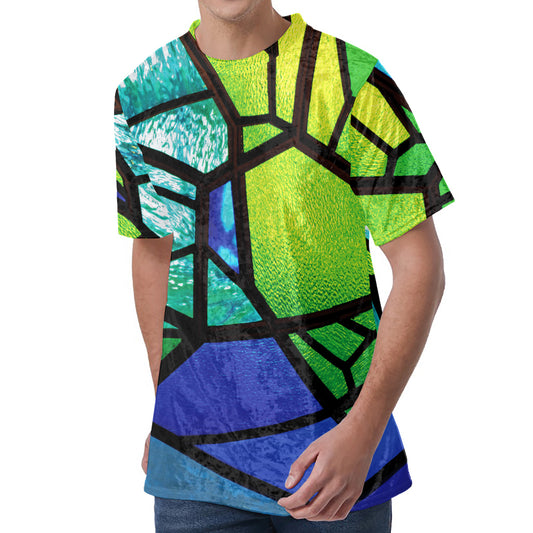 Blue And Green Stained Glass Print Men's Velvet T-Shirt