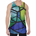 Blue And Green Stained Glass Print Men's Velvet Tank Top