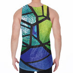 Blue And Green Stained Glass Print Men's Velvet Tank Top