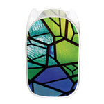 Blue And Green Stained Glass Print Mesh Laundry Hamper