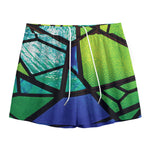 Blue And Green Stained Glass Print Mesh Shorts