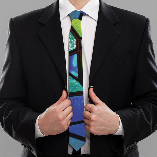 Blue And Green Stained Glass Print Necktie