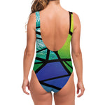 Blue And Green Stained Glass Print One Piece Swimsuit