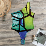 Blue And Green Stained Glass Print One Shoulder Bodysuit