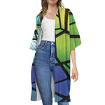 Blue And Green Stained Glass Print Open Front Beach Cover Up