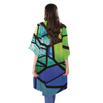 Blue And Green Stained Glass Print Open Front Beach Cover Up