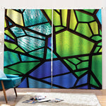 Blue And Green Stained Glass Print Pencil Pleat Curtains