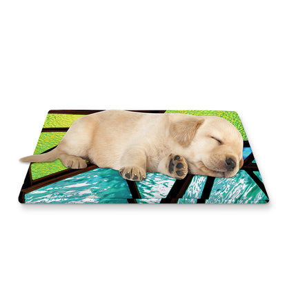 Blue And Green Stained Glass Print Pet Cooling Mat Cover