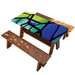 Blue And Green Stained Glass Print Picnic Table Cover