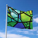 Blue And Green Stained Glass Print Polyester Flag