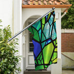 Blue And Green Stained Glass Print Polyester Flag