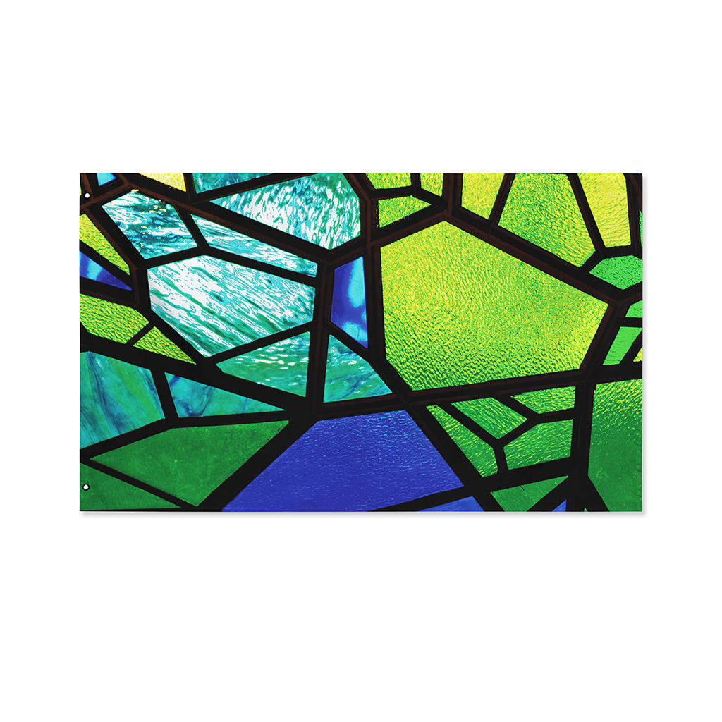 Blue And Green Stained Glass Print Polyester Flag