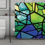 Blue And Green Stained Glass Print Polyester Shower Curtain