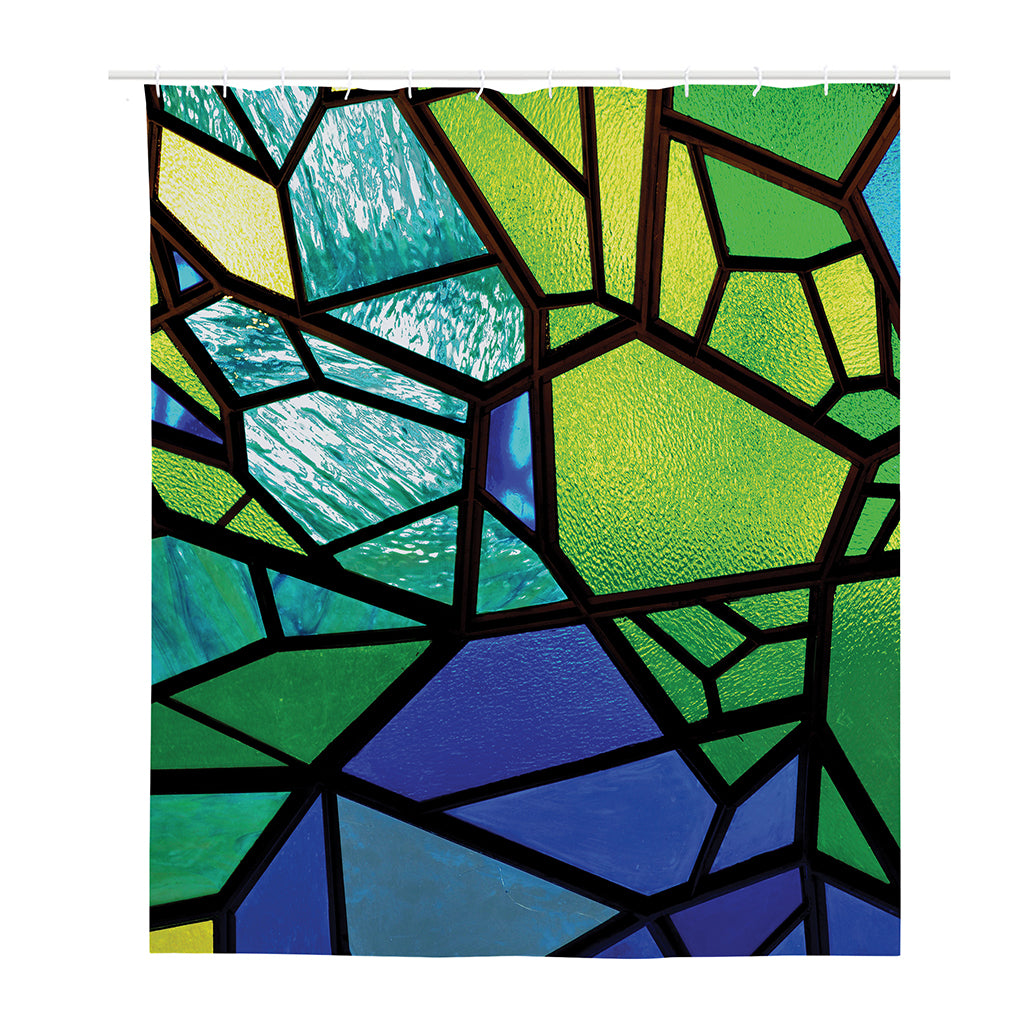Blue And Green Stained Glass Print Polyester Shower Curtain