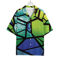 Blue And Green Stained Glass Print Rayon Hawaiian Shirt