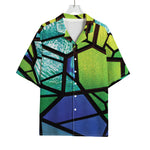 Blue And Green Stained Glass Print Rayon Hawaiian Shirt
