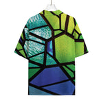 Blue And Green Stained Glass Print Rayon Hawaiian Shirt
