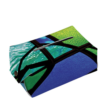 Blue And Green Stained Glass Print Rectangle Tissue Box Cover